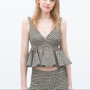 ZARA Peplum Gingham Top